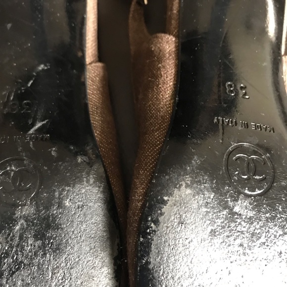 Brown fabric and patent leather sling back shoes , EU 38 - Picture 7 of 9